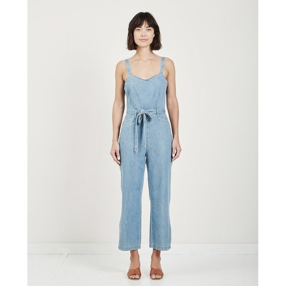 PAIGE Emma Jumpsuit Denim S Wide Leg Cropped Retro Coastal Fall Transitional